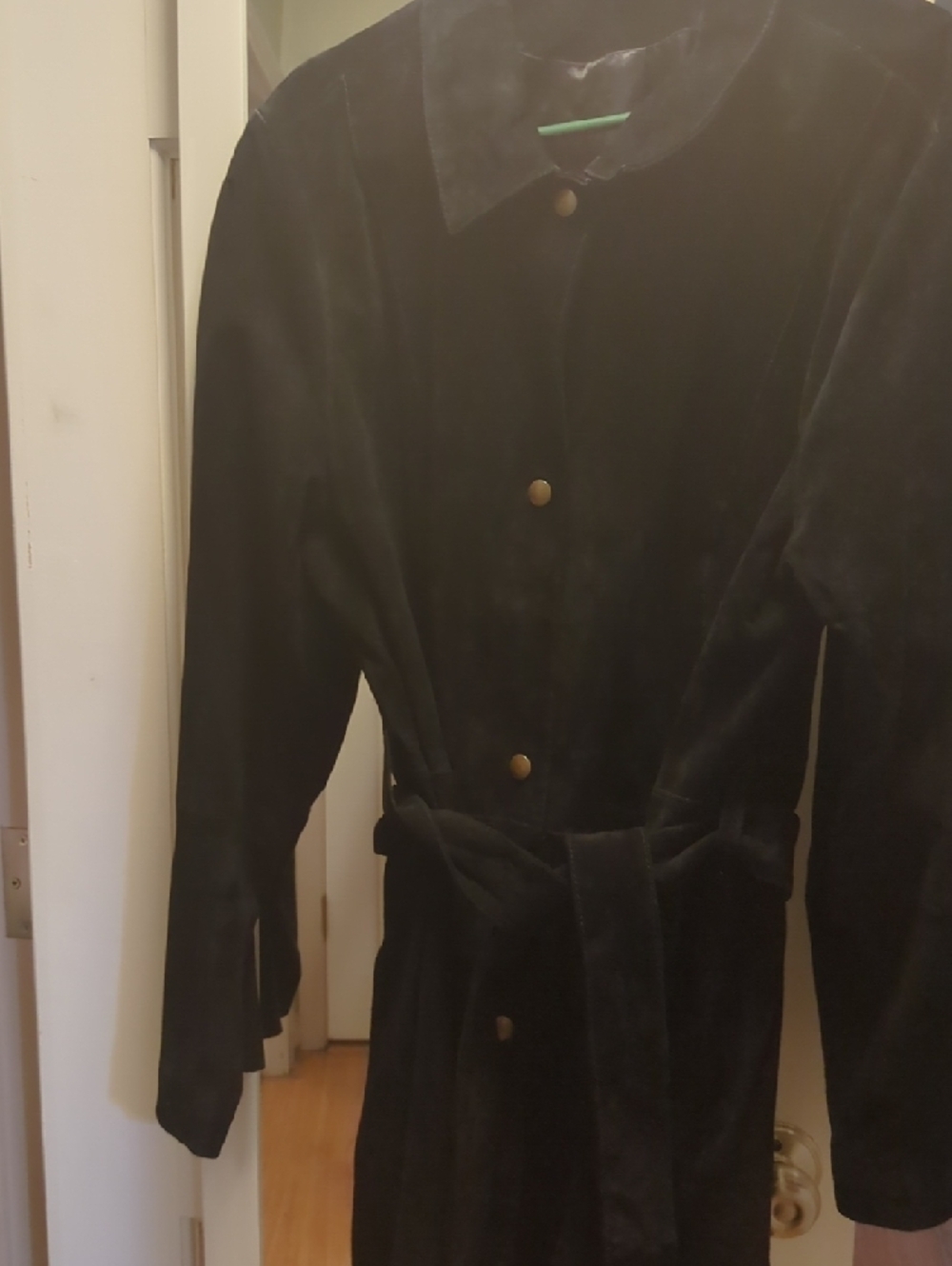 Roaman's Black Suede Button-Front Long Coat - Picture 2 of 4